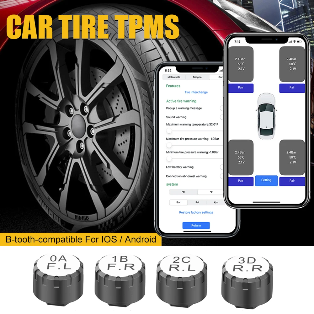 

Tire Pressure Sensors forBluetoothCompatible TPMS Tire Pressure Monitoring System External Sensor for Android/IOS Car Motorcycle