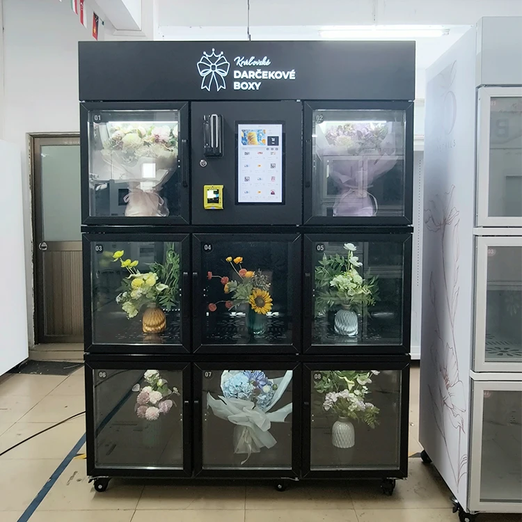 Large Refrigerated Flower Vending Machine 10 Slots Unmanned Bouquet Dispenser