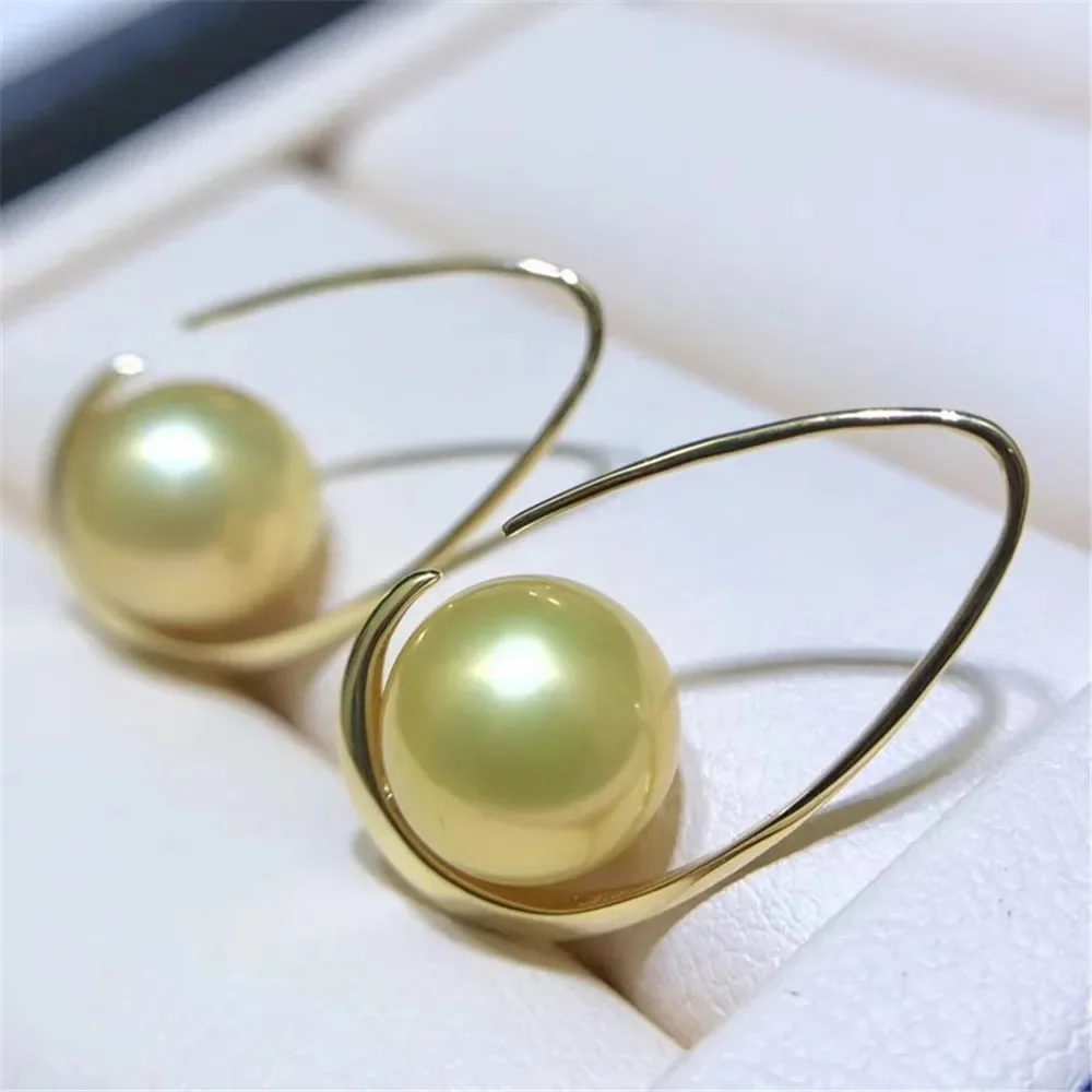 

DIY Pearl Accessories G18K Yellow Gold Jewelry Pearl Ear Hook Empty Holder Stud Earrings Women's Fit 10-11mm Beads G291