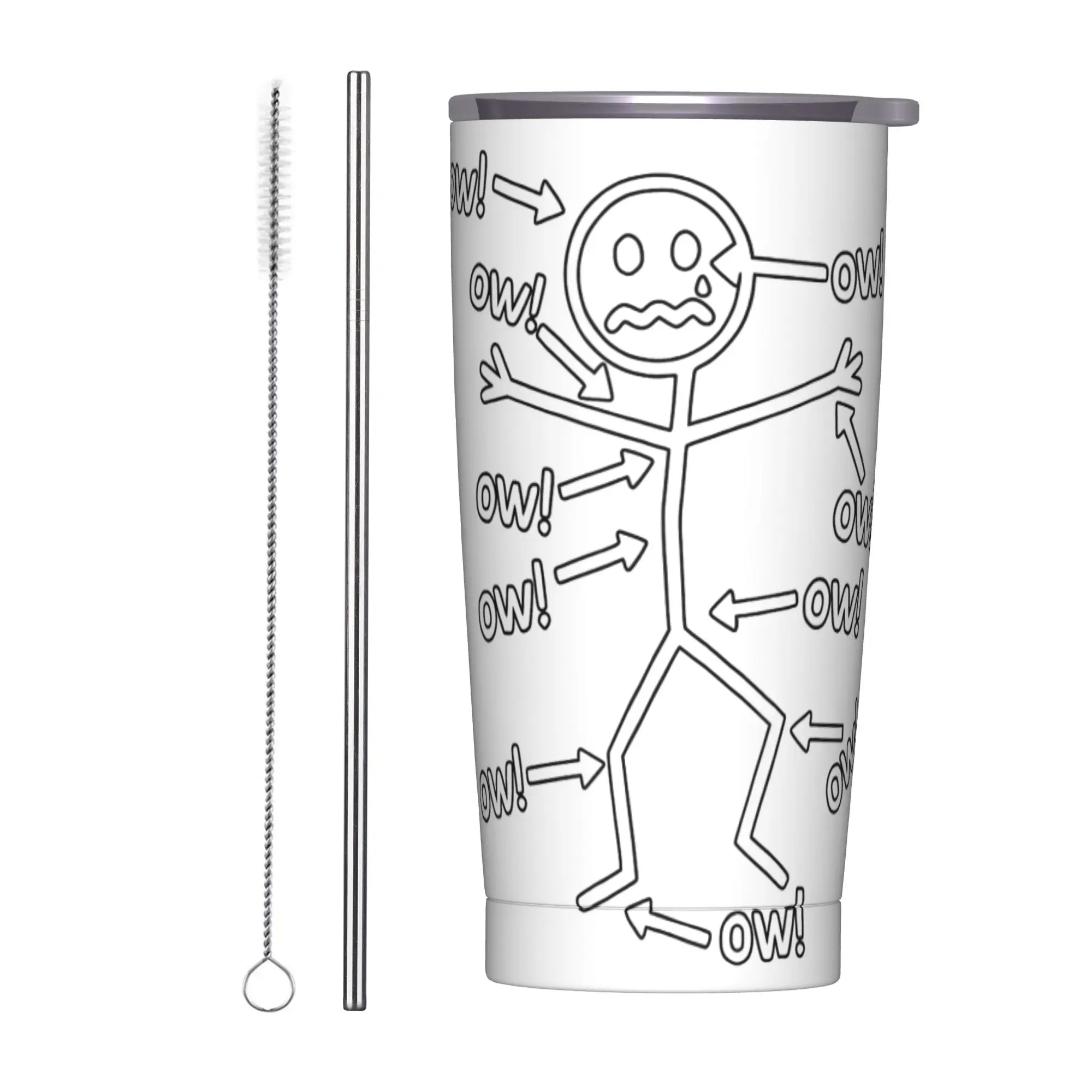 Stainless Steel Tumbler Ow Ow Ow Ow Saying Body Pain Coffee Mug  Portable Cold Drink Travel Car Mugs