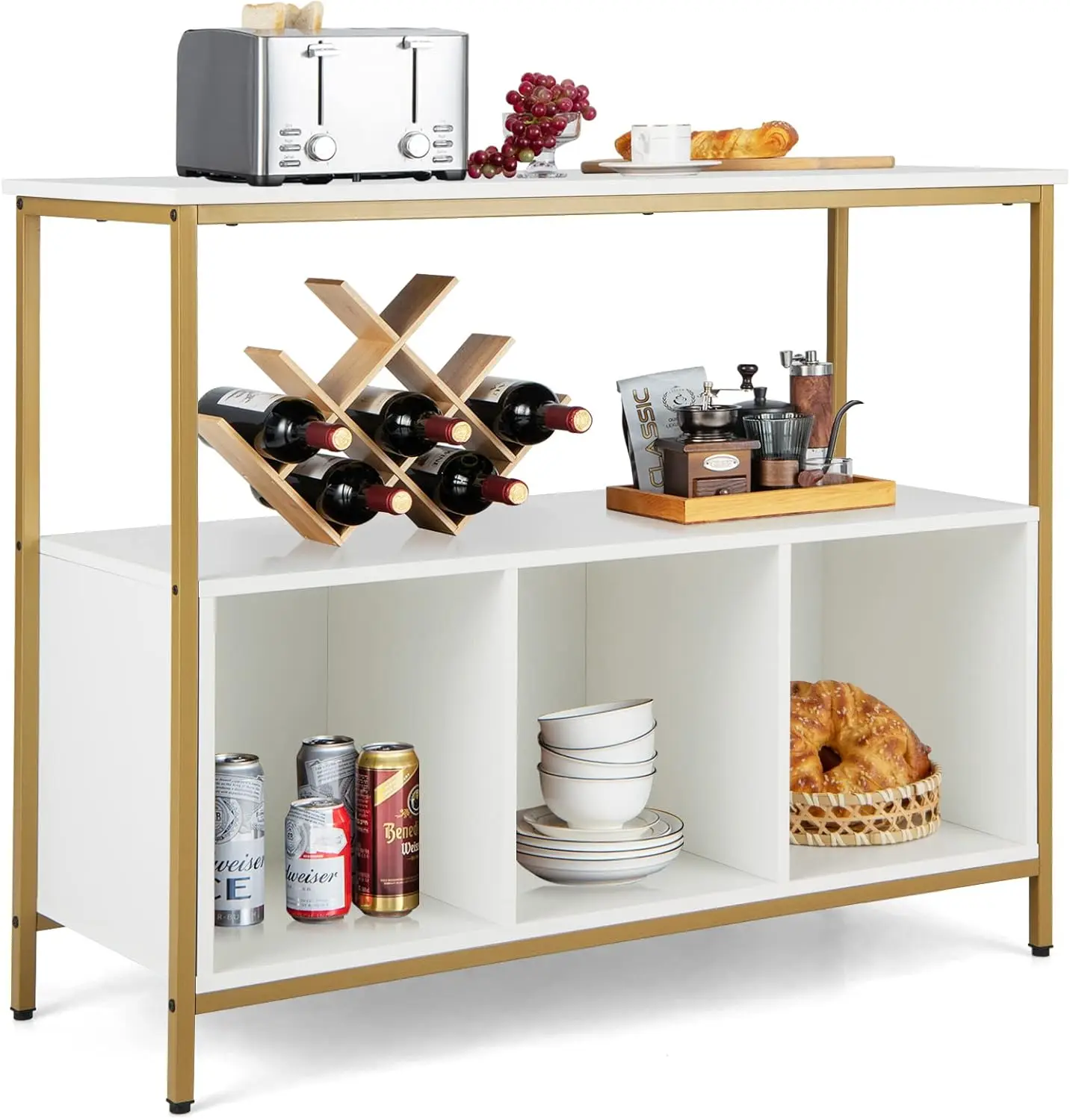 

Buffet Sideboard, Wooden Cupboard, Kitchen Pantry w/Spacious Countertop, Large Open Shelf, 3 Cube Storage Cabinet, Stur