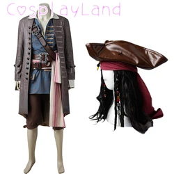 Jack Sparrow Cosplay Pirates Cosplay Costume Jacket Set with Accessories Captain Halloween Carnival Comic Con for Men Suit