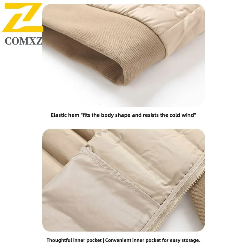 COMXZ Premium Men Down Jacket Splicing Hooded Outdoor Adventure Thickened Warm Parka Hiking Lightweight Comfort Winter Down Coat