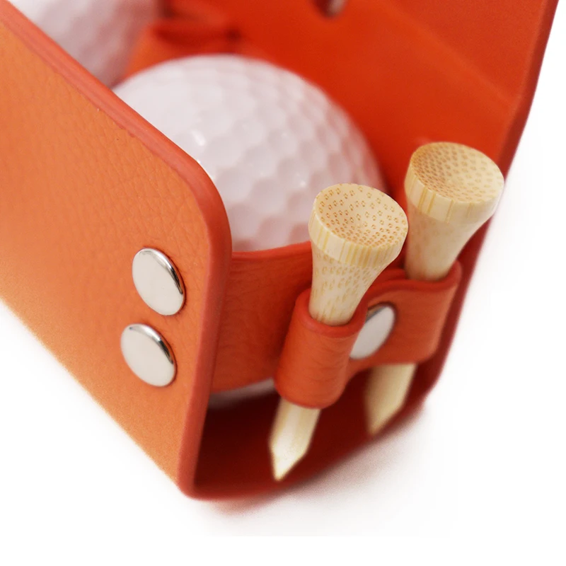 Golf Ball Bag and Tee Holder with Ball Marker, 3 in 1 Golf Ball Storage Carry Pouch Premium Leather