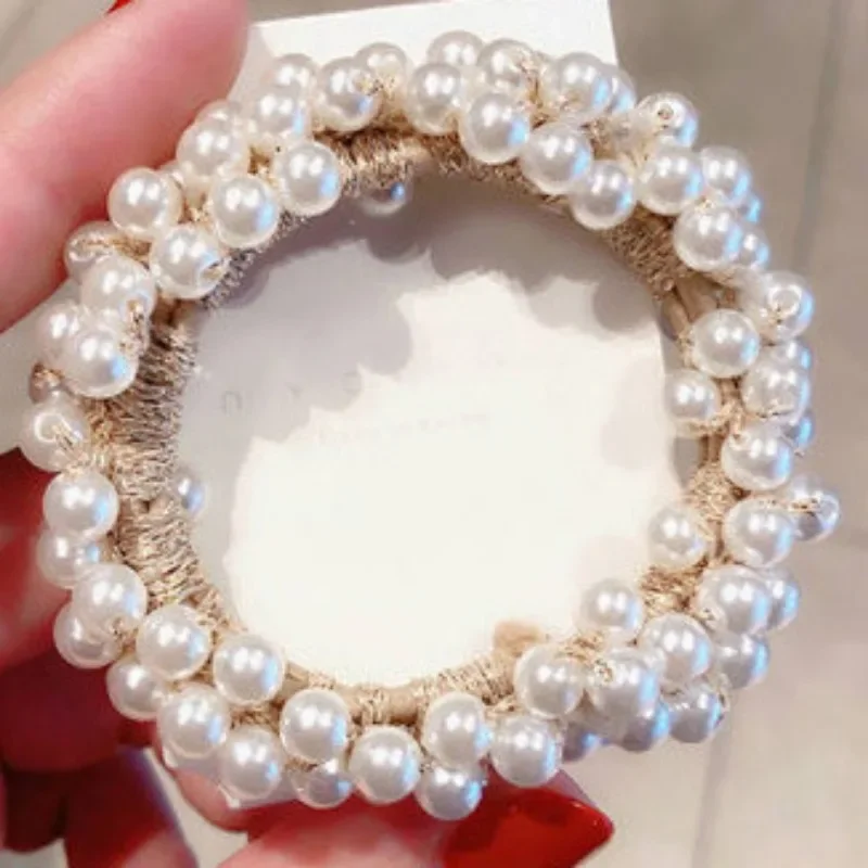 Elegant Lady Rubber Band Rope Pearl Hair Ring Girls Beaded Scrunchies Rubber Bands Ponytail Hair Accessories Elastic Headband