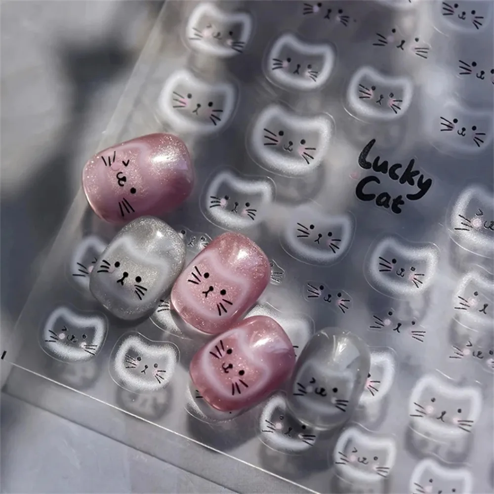 Witte Halo Verven Kat Gezicht Cup Zwart Oranje Speelgoed Paraplu Liefde Hart Kitty Cake Reliëf Relief Nail Art Stickers Manicure Decals