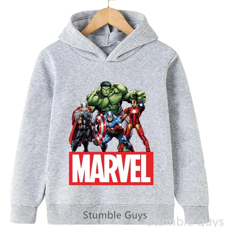 Children Hooded Sweatshirt Cute Cartoon Multiple Warrior Figures Print Hoodie Boys Girls Long Sleeve Daily Wear Outfit