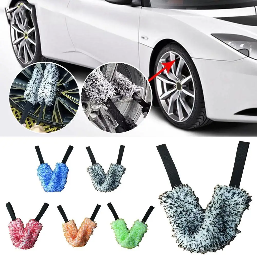 1PC NEW Car Wheel Cleaning Towel Double Sided Microfibre Tension Tape Plush Detail Wheel Brush Cleaning And Maintenance Tools