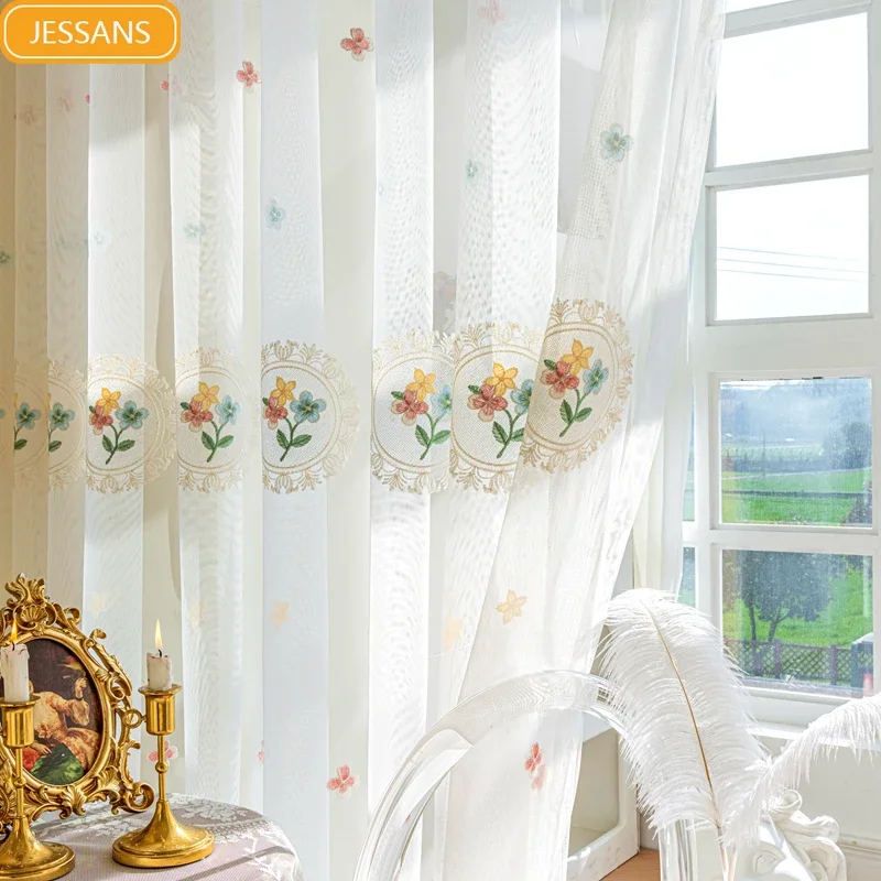 

Embroidered Window Screen White Gauze Curtains for Living Room Bedroom Bay Window Balcony Customized Home Decoration Products