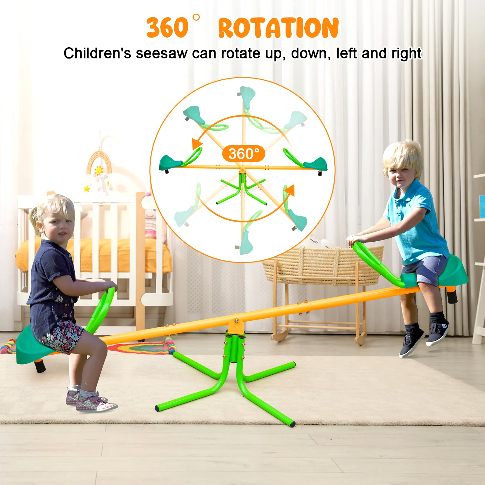 Swivel Teeter Totter for Kids Outdoor, 360° Seesaw for Toddlers Age 2-5 6 7 8, Children Teeter Totter Set for Playground