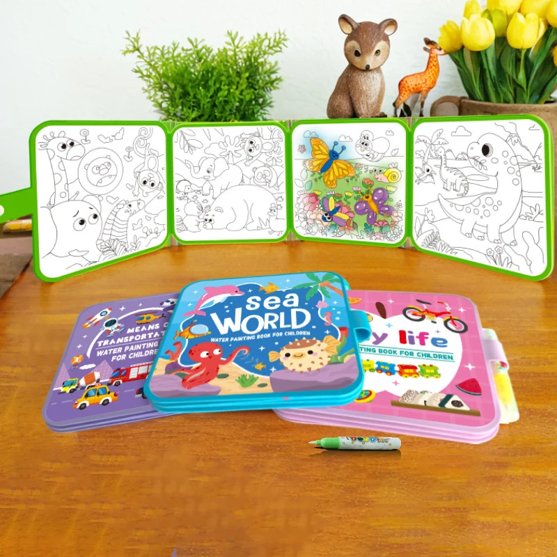 Libro para colorear con agua Montessori, pintura al agua reutilizable, añade agua para revelar colores vibrantes
