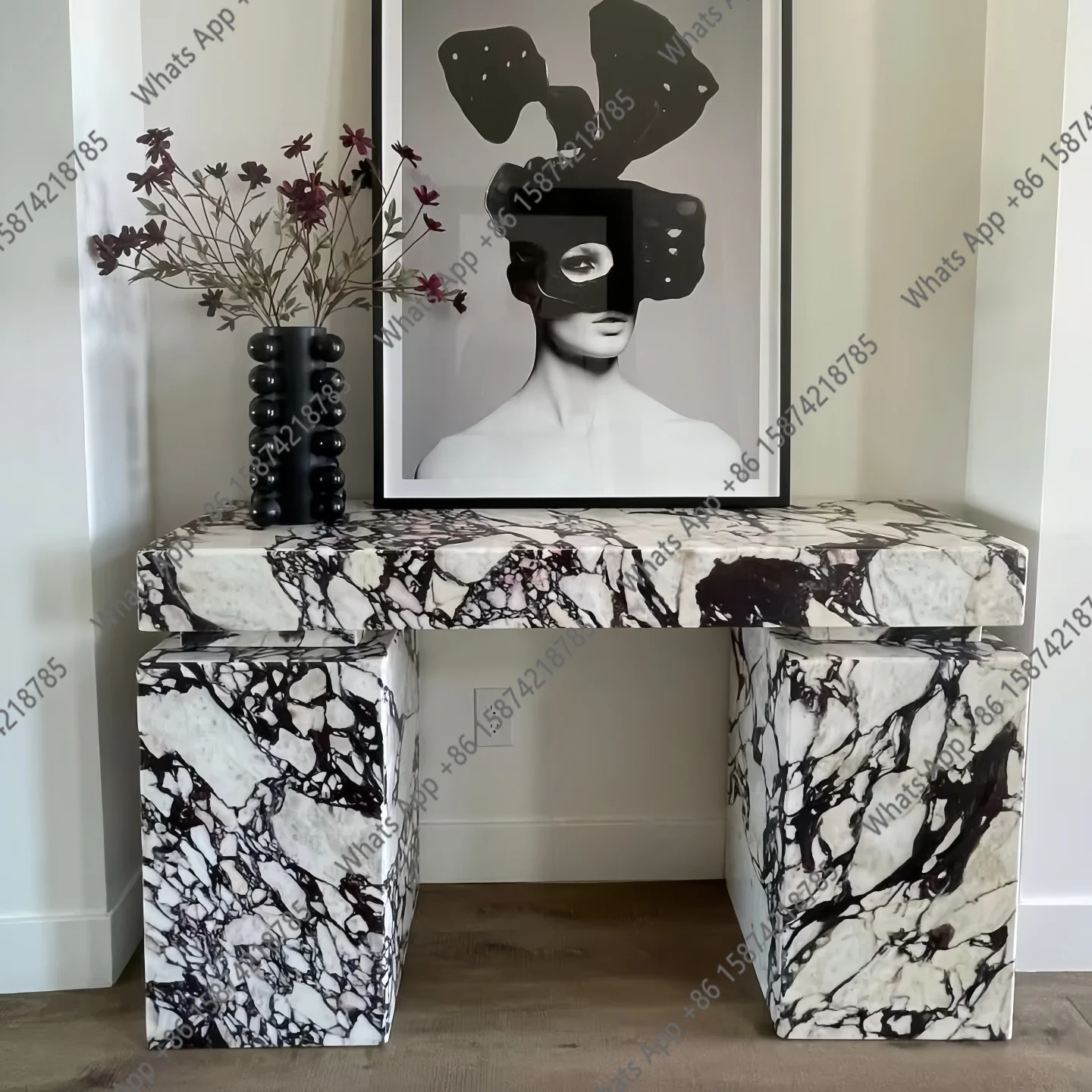 

Italian minimalist marble entrance table light luxury designer square entrance table against the wall high-end shelf