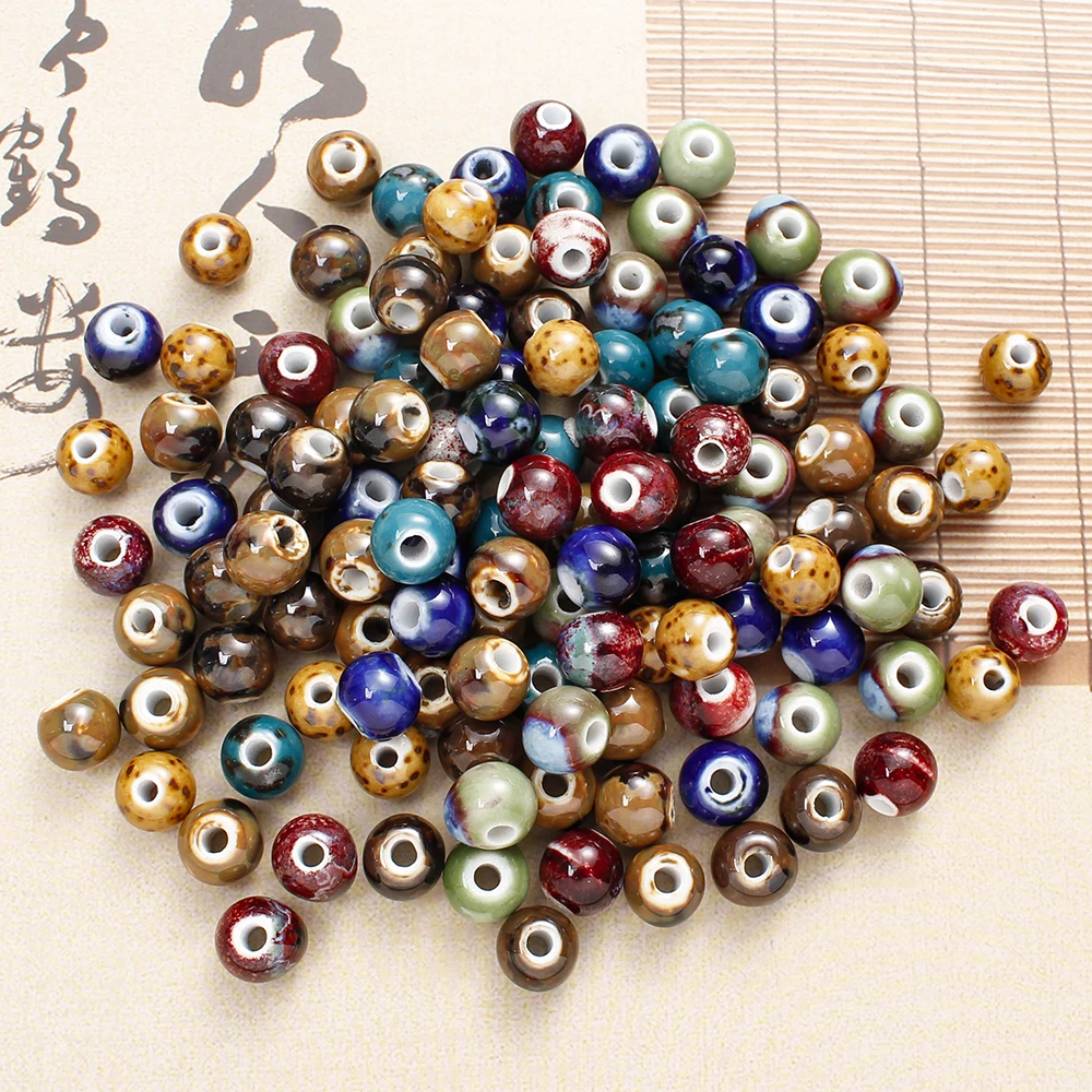 10/30/50Pcs Flower Glaze Colorful Ceramic Beads 8/10/12mm Round Ceramic Beads For DIY Jewelry Making Necklace Bracelet Earrings