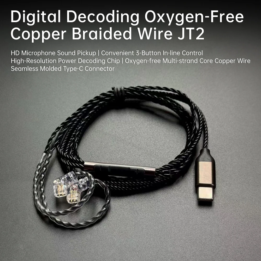 CCA JT2 Original Digital Decoding Cable — 4-core oxygen-free copper, high-resolution chip, Type-C connector, HD microphone.