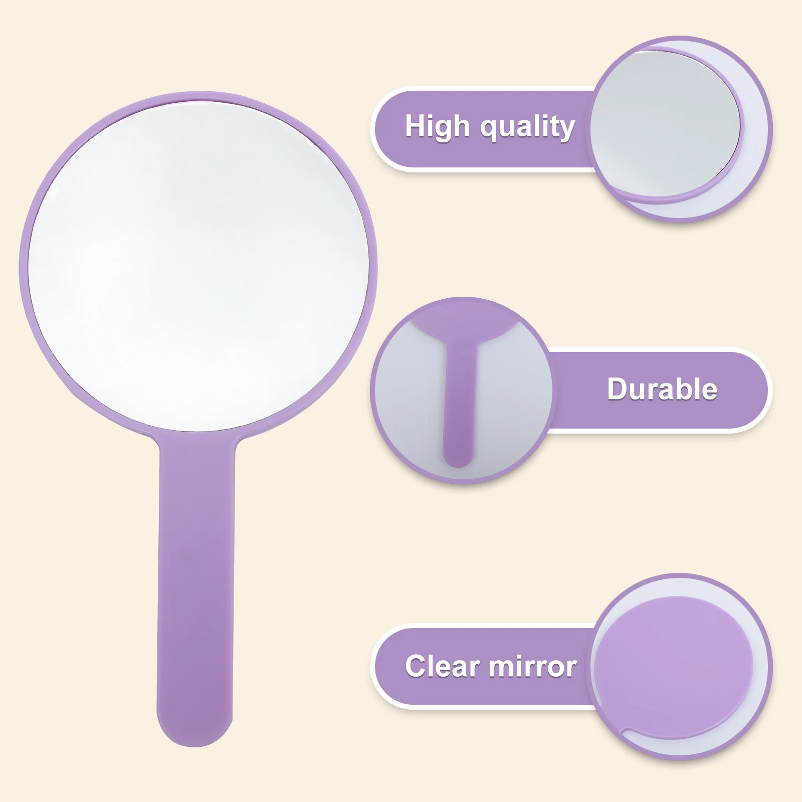 

10Pcs Handheld Round Mirrors Portable Makeup Compact Mirror Travel Single Side Vanity Mirror Handle Lightweight Easy