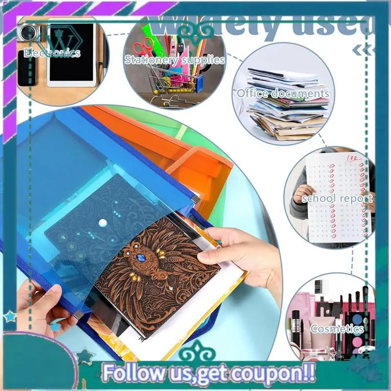 Upgraded 6 Pcs A4 Plastic Wallets Folders Popper Wallet Document Pockets With Button Closure Card Slot