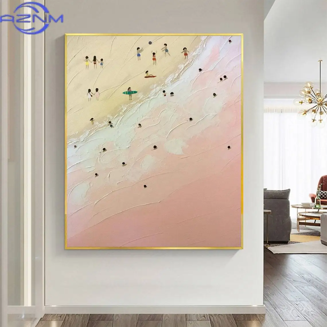 Summer Beach Oil Painting On Canvas Modern Abstract Pink Ocean Painting Large Textured Wall Art Custom Living room Home Decor
