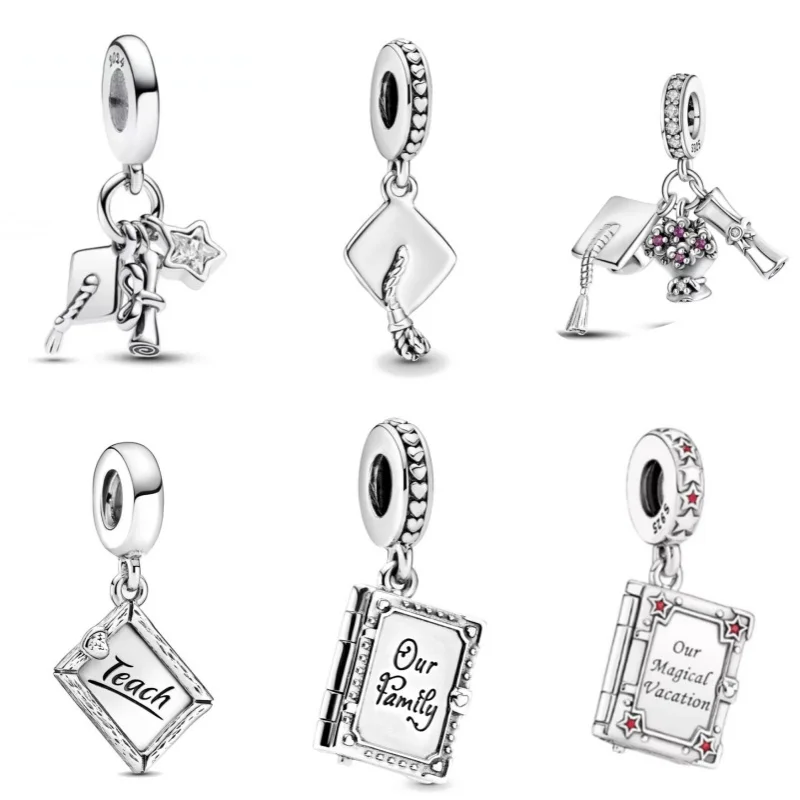 New Europe graduation season happy Charm Bead Fit Original Pandora Bracelet DIY Jewelry Graduation Cap Pendant 925 Silver Gift