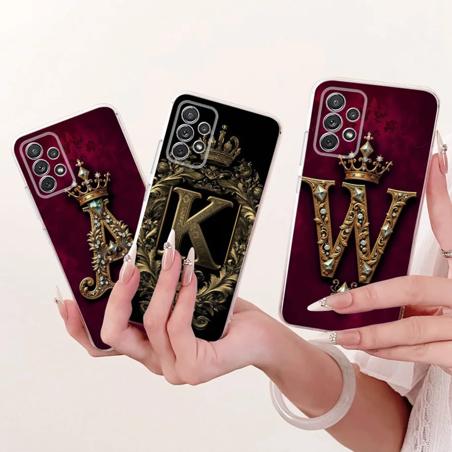 For Samsung Galaxy A52 A72 4G 5G Case SM-A725F SM-A525F Luxury Initial Letters Soft TPU Cover For Samsung A52s 5G SM-A528B Funda