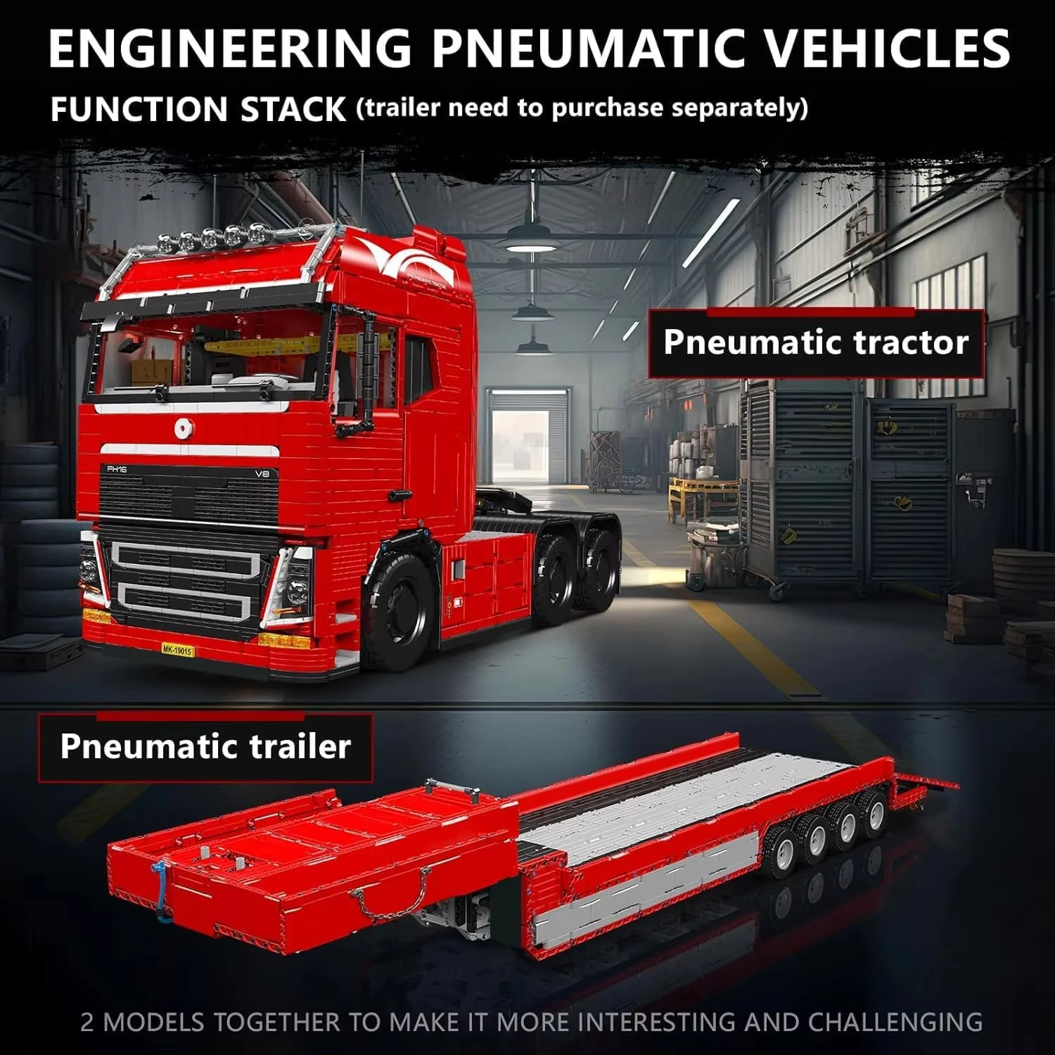 

MOLD KING 19015S Технический сверхмощный прицеп FH16 Модель тракторного грузовика Строительные блоки Пневматический грузовик Игрушка для взрослых и детей Подарки