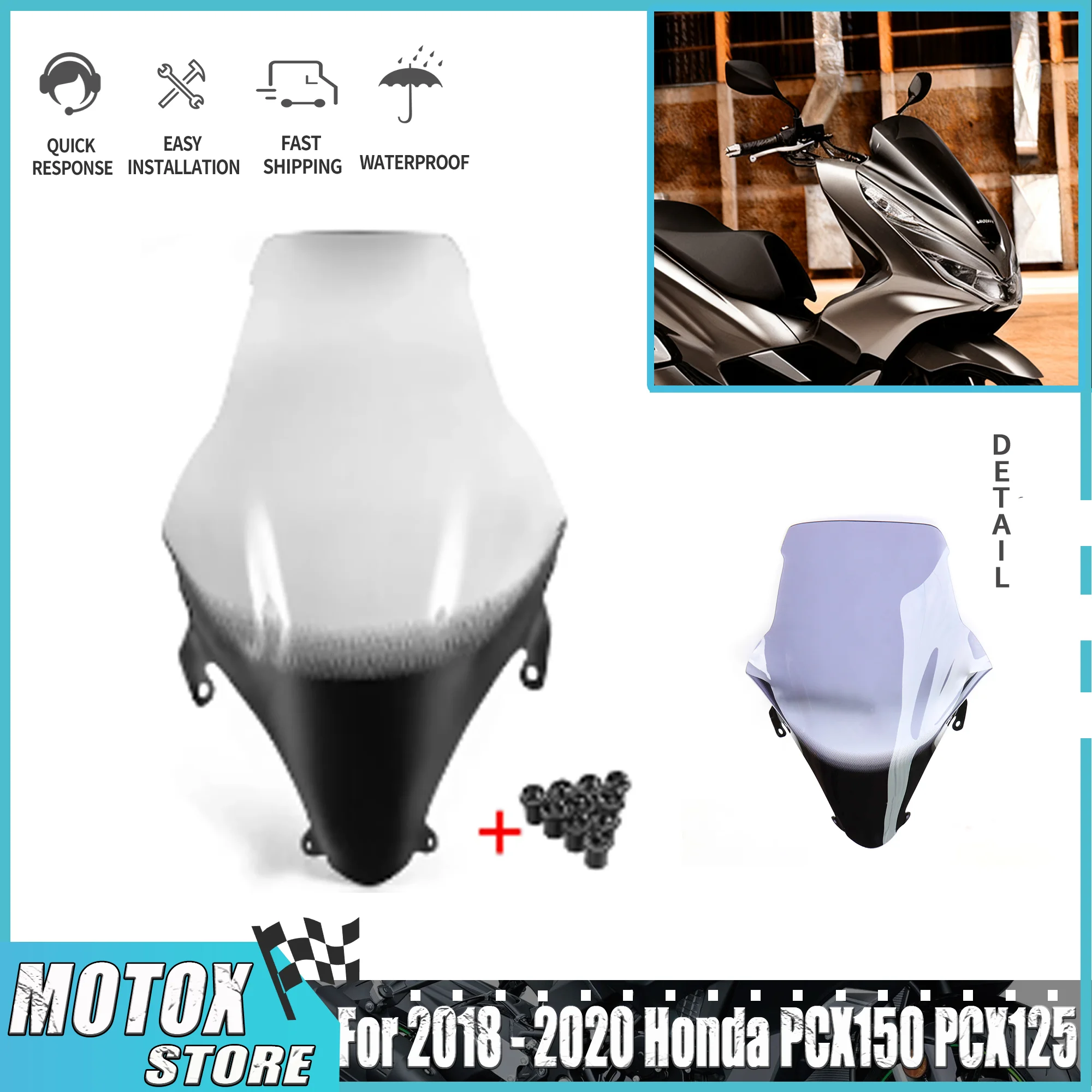 

Лобовое стекло мотоцикла для Honda PCX150 PCX125 2018-2021 лобовое стекло PCX 150 125, дефлектор ветра, спойлер, крышка 2019