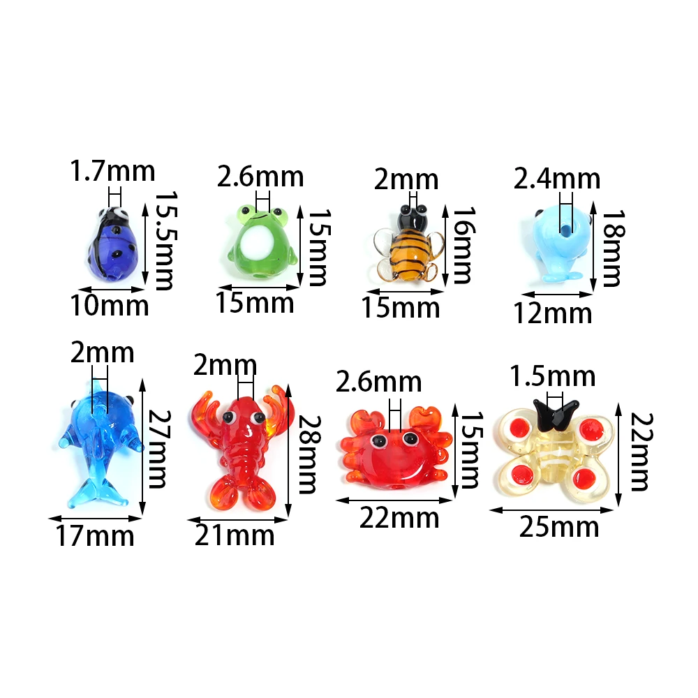 2-10Pcs Cartoon Animal Lampwork Beads Colored Crabs Shrimp Fish Shaped Loose Glass Bead For DIY Craft Jewelry Necklace Accessory