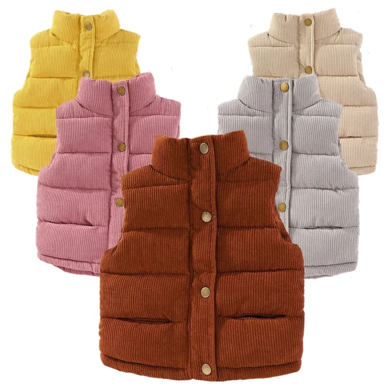 

Kids Boys Girls Corduroy Vests Thicken Warm Jackets Waistcoat Children's Winter Outdoors Sports Coat Casual Clothing 2-10 Years