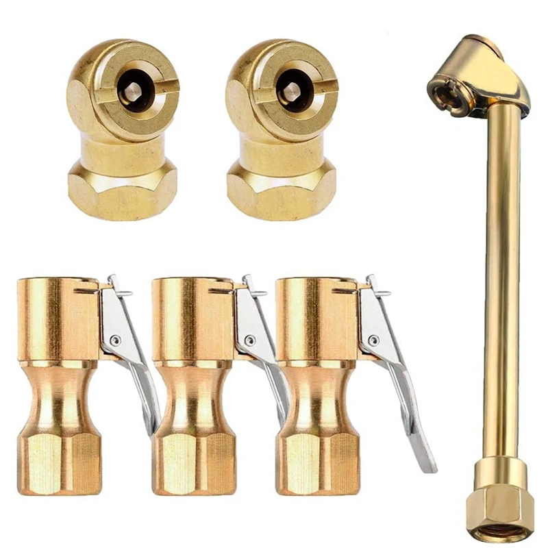 Набор воздушных патронов для шин 6 шт., воздушный патрон с двойной головкой FNPT 1/4 дюйма, воздушный патрон с закрытым шариком, замок с открытым потоком на фотоэлементе с зажимом