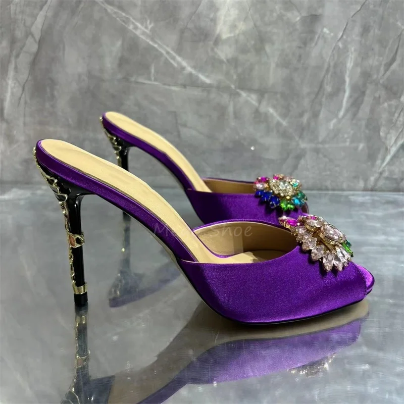 Crystal Stiletto High Heels Purple Velvet Slippers for Women Banquet Shoes Sexy Sandals Shoes Handmade High Quality Big Size 43. — zdjęcie 4