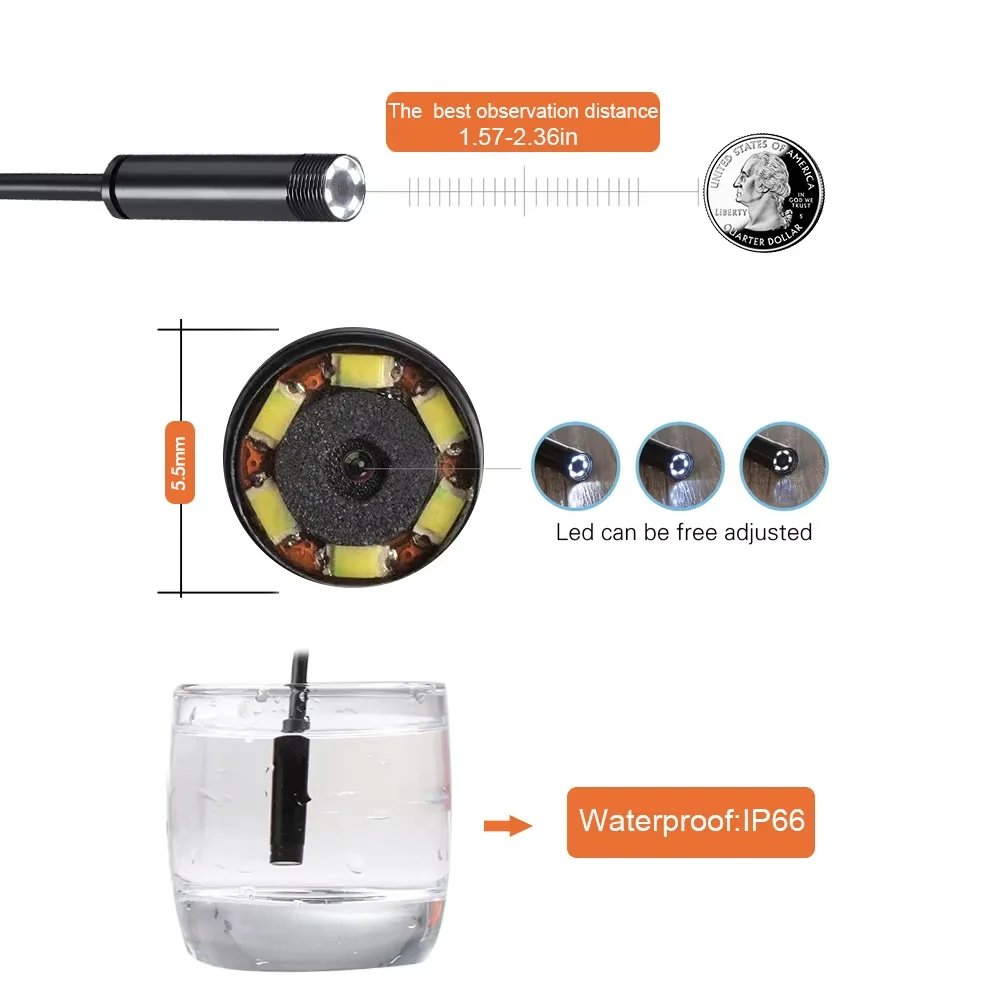 كاميرا المنظار GUANMOU AV 10 مم و5.5 مم PAL CMOS Borescope كاميرا فحص مع أضواء LED قابلة للتعديل