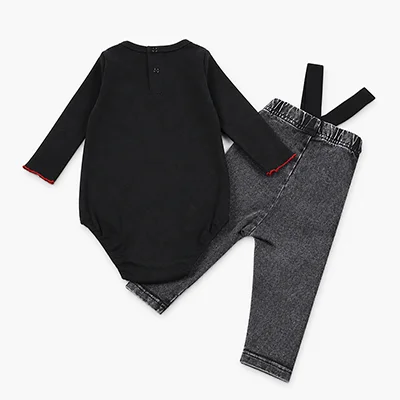 Herbst-Winter Denim Schwarz Kinderbekleidungsset - Familien-Matching-Outfits für Jungen und Mädchen mit Hemd und Strampler – Detail 38