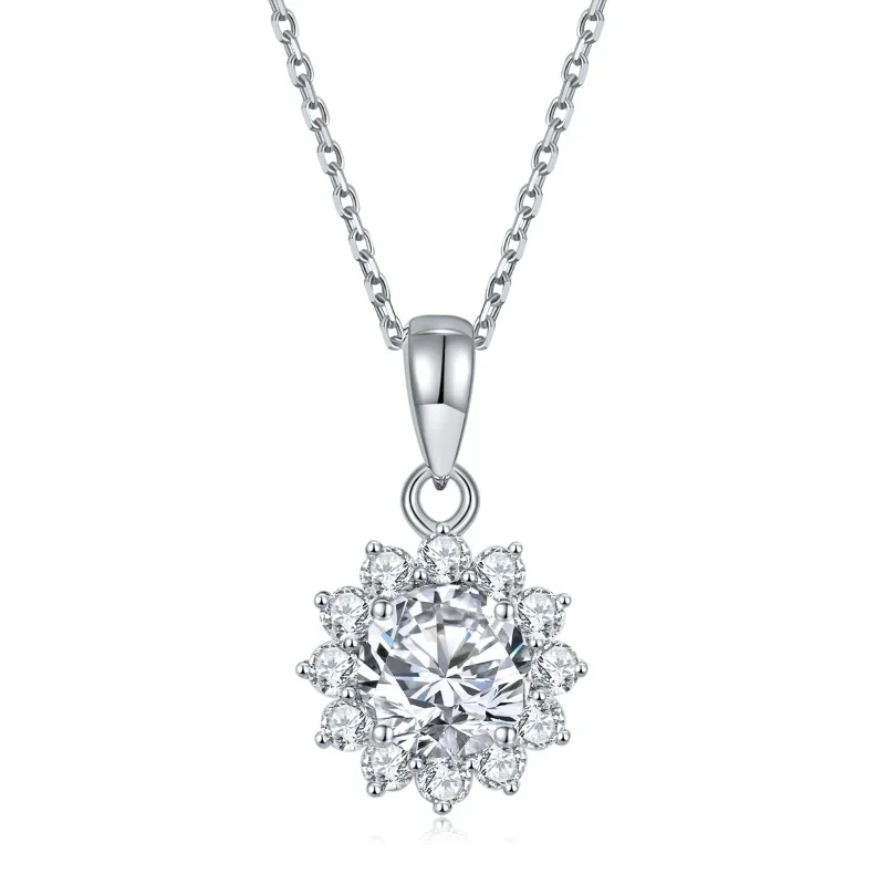 Sunflower Silver Pendant Moissanite Necklace For Women Silver Color Long Chain Sun Flower Jewelry Silver 925 Jewelry