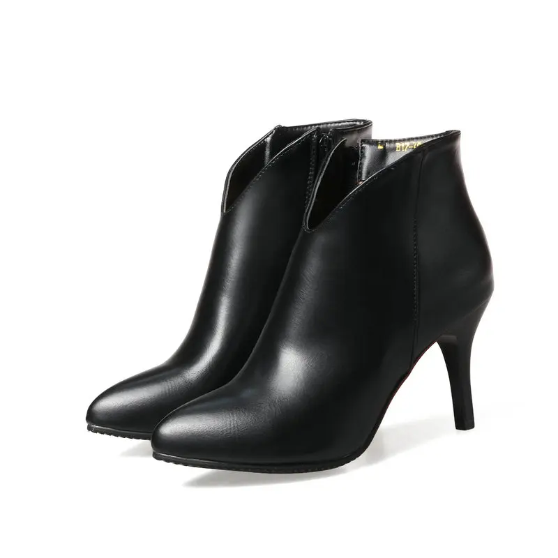 الخامس قطع أشار تو رقيقة عالية الكعب خنجر الشتاء مضخات الأحذية حجم كبير 51 52 53 54 موجزة الناضجة السيدات الكاحل أحذية كعب قصير #3