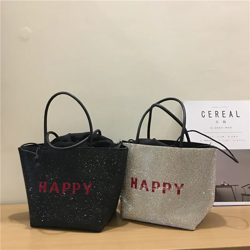 High Quality Bucket Bag Women\'s Handbag Crystal Shiny Rhinestones Diamond Evening Bag Wedding Party Clutch Purse Messenger Bag