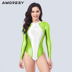 AMORESY Lyrenza Series Color blocked Long sleeved Spandex Athletic Swimsuit Hot Spring Sports Yoga Fitness COS