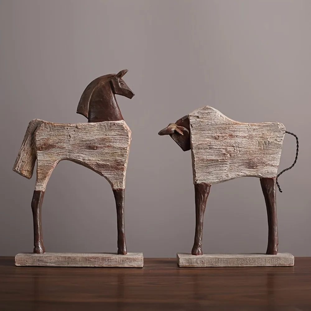 Escultura de Caballo y Toro Vintage, Estatua Retro Rústica de Resina, Figura de Animal para Sala de Estar, Mueble de TV, Entrada, Vinoteca, Decoración del Hogar