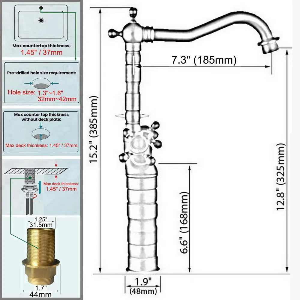 Grifo de latón frotado con aceite negro, manijas cruzadas dobles, barra húmeda de cocina, grifo de fregadero de recipiente de baño, grifo mezclador de caño giratorio de un solo orificio asf093