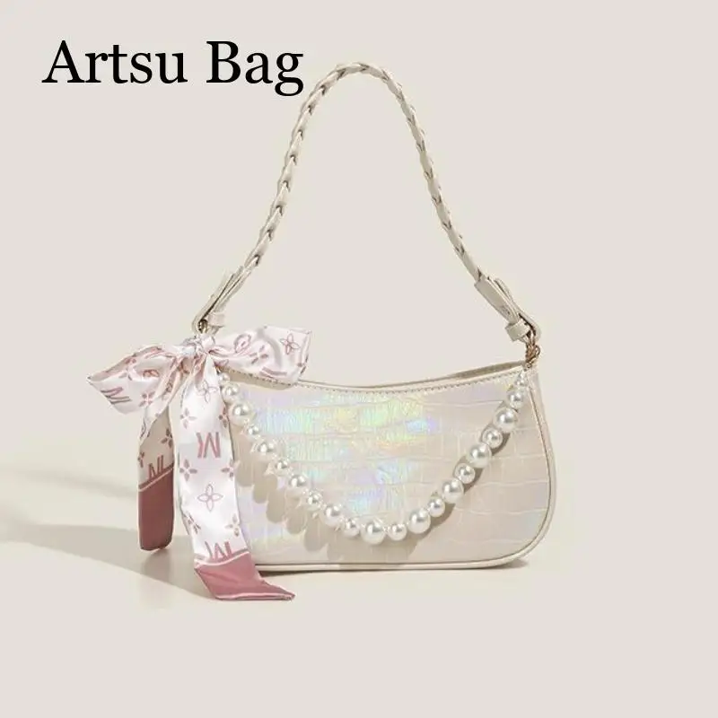 

Women's Bag New Fashionable and Versatile Pearl Bow Decor Underarm Bag Female Luxuty Design 2024 Shoulder Crossbody Bag