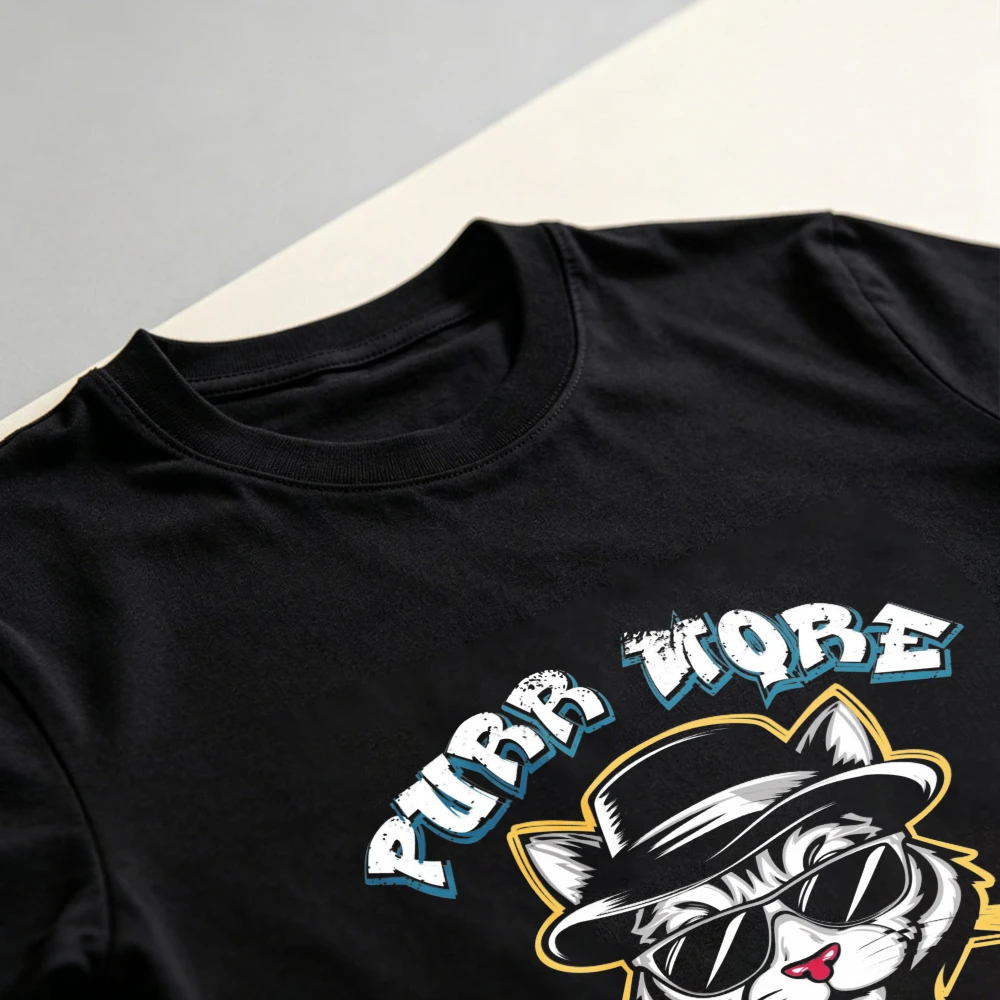 Cool Cat Unisex Tee Trendy Cotton Tshirt for Men Purr More Hiss Less Gentleman Kitten Graphic Tee Pet Lover Outdoor Casual Tops
