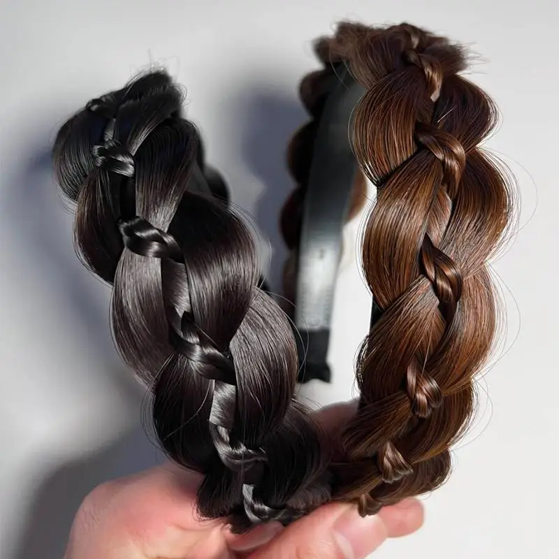 

Fishbone Plaits Hairband Wig for Women New Sandwich Twist Braid Hairband Imitation Full Real Human Hair High Skull Top Gourd Bra