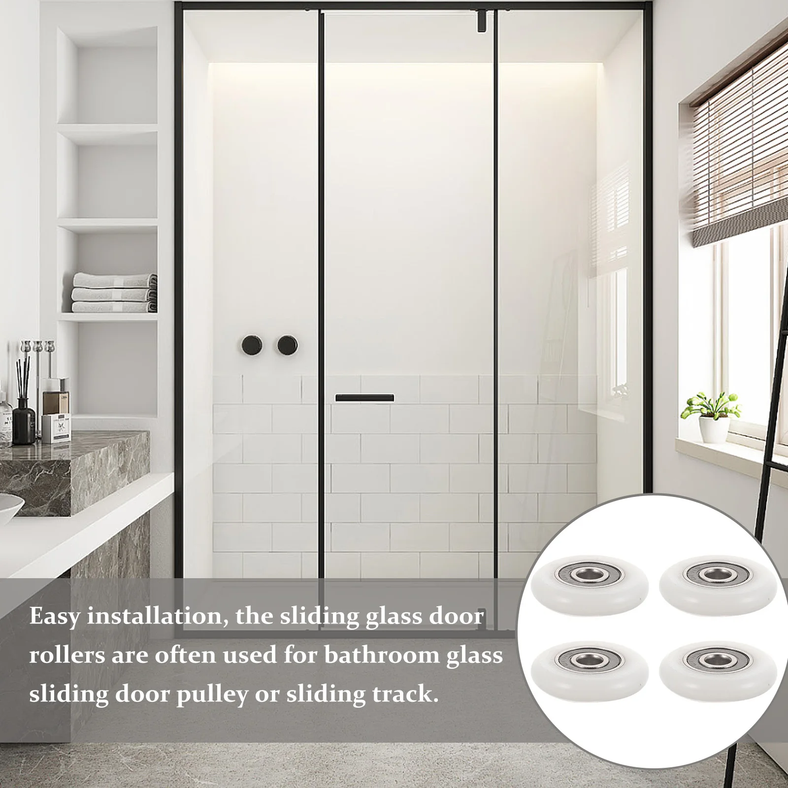 

4pcs Sliding Door Rollers Smooth Running For Shower Enclosure Bathroom Replacement Parts Pulleys Guide Wheels