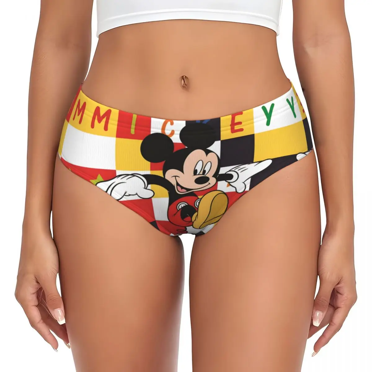 Braguitas Personalizadas de Mickey Mouse para Mujer, Ropa Interior Elástica a Cuadros