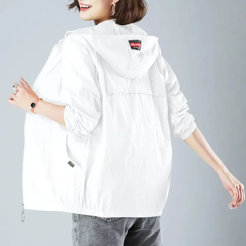 Women Ice Silk Sun Protection Clothing 2023 Summer New Anti-Ultraviolet Coat Female Hooded Jacket Zipper Loose Outerwear G1951