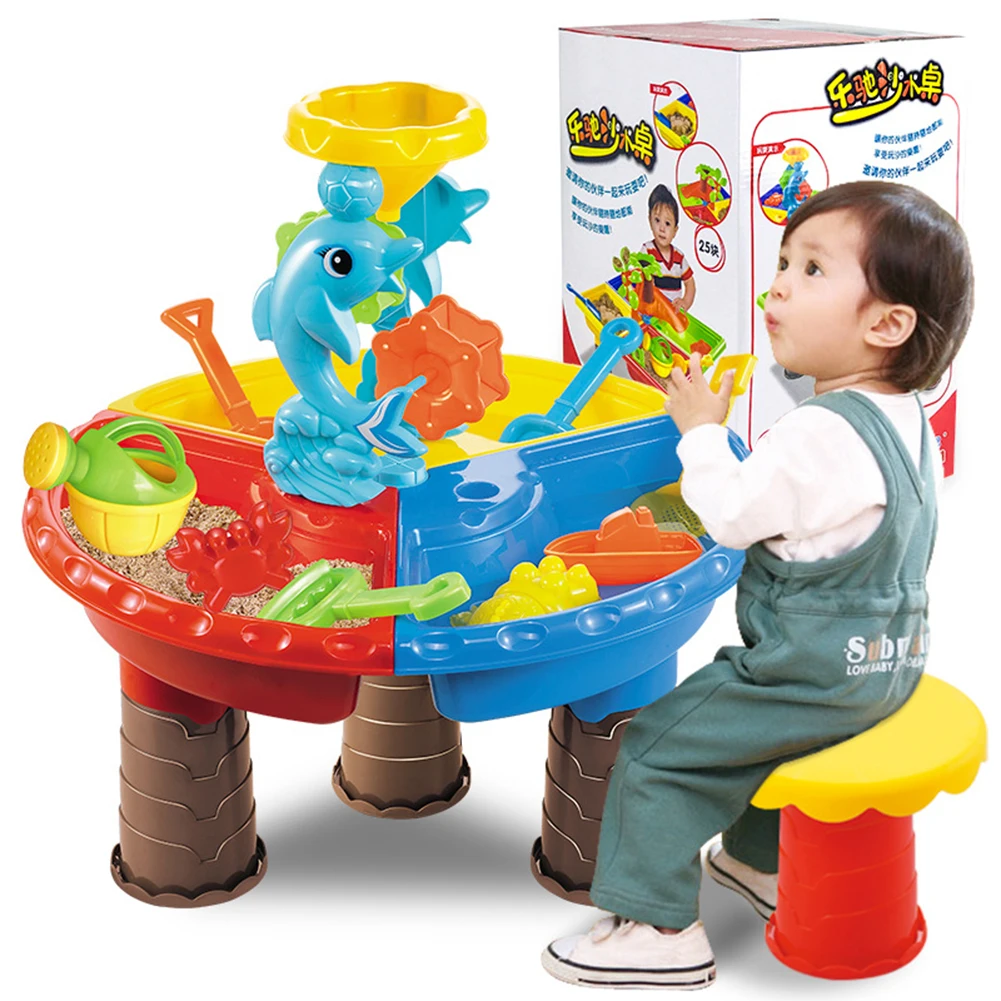 Sand Water Table Outdoor Garden Sandbox Set Play Table Kids Summer Beach Toy Beach Play Sand Water Game Play Interactive Toy