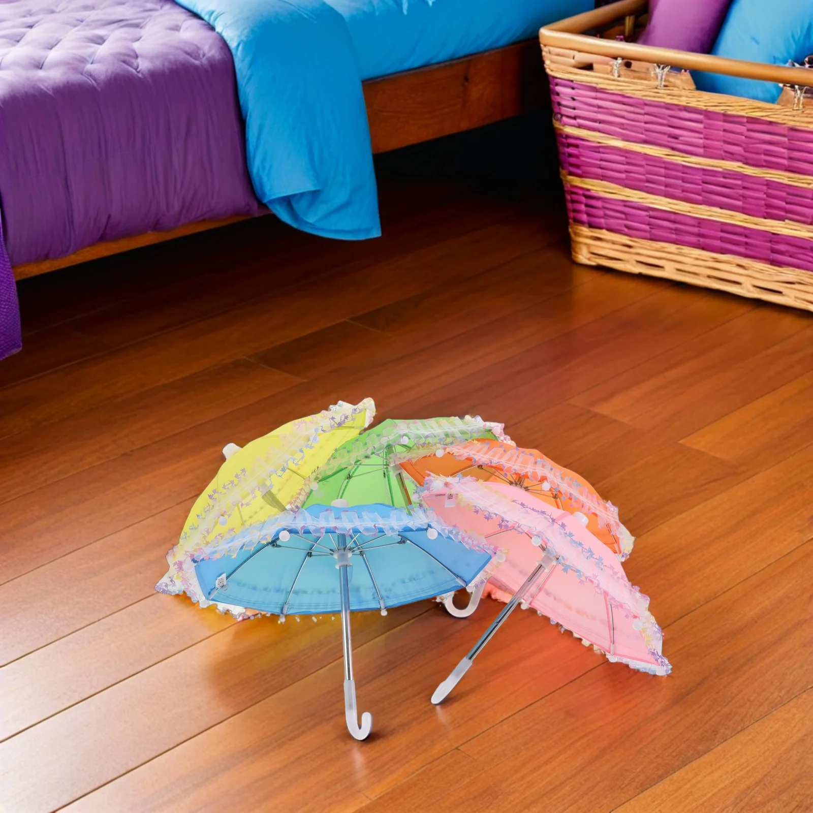 

5Pcs Mini Dollhouse Umbrella with Lace Detail - Cute Miniature Parasol - Portable Decorative Umbrella for Imaginative Play and