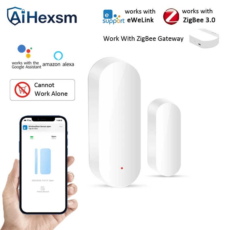 Ewelink APP Zigbee Door Sensor Wireless Magnetic Window Open Closed Alarm Detector Works With Zigbee Alexa Google Need Gateway