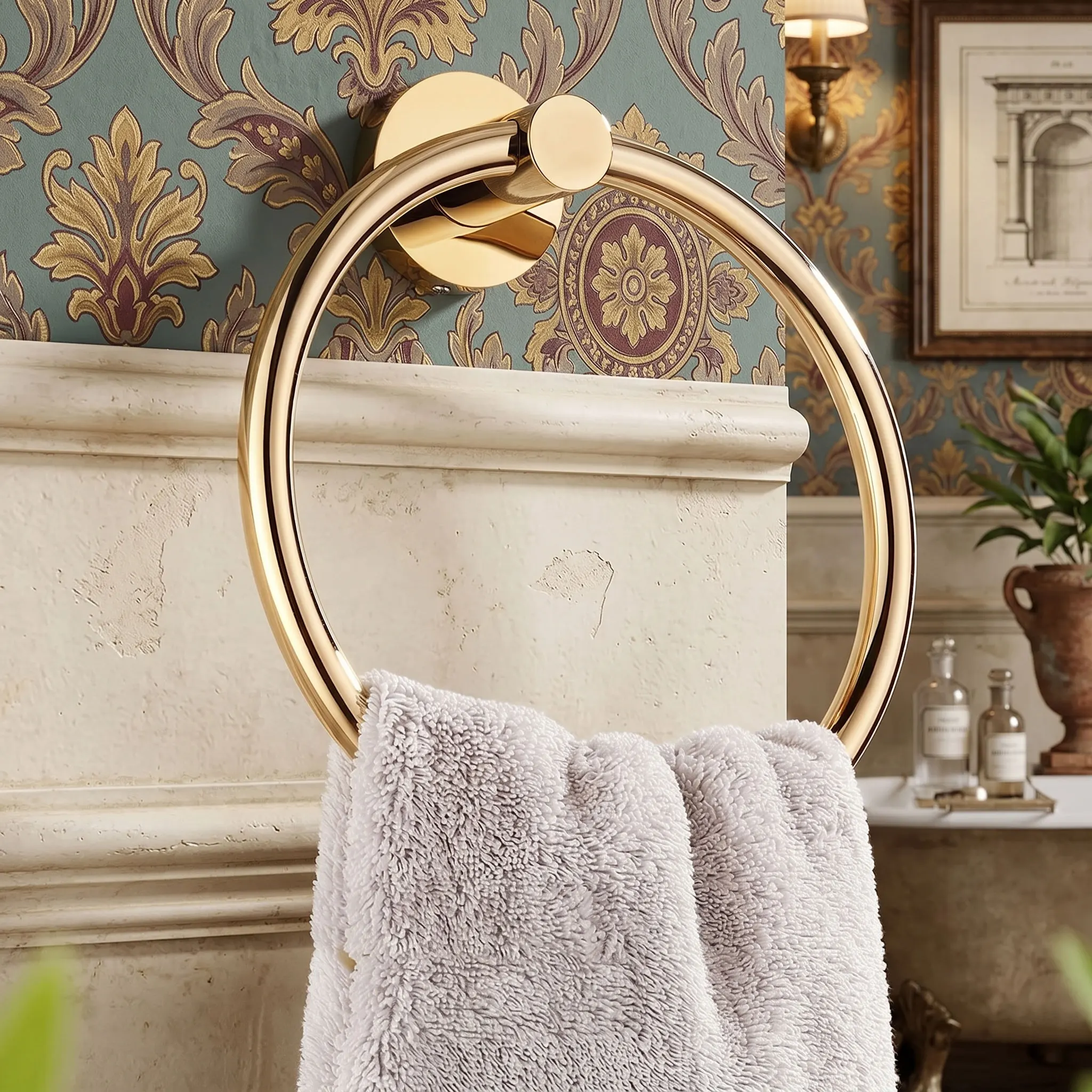 

Bathroom Towel Ring Brass Wall Mounted Round Gold Chrome Towel Holder Toilet Towel Rack Bathroom Accessories