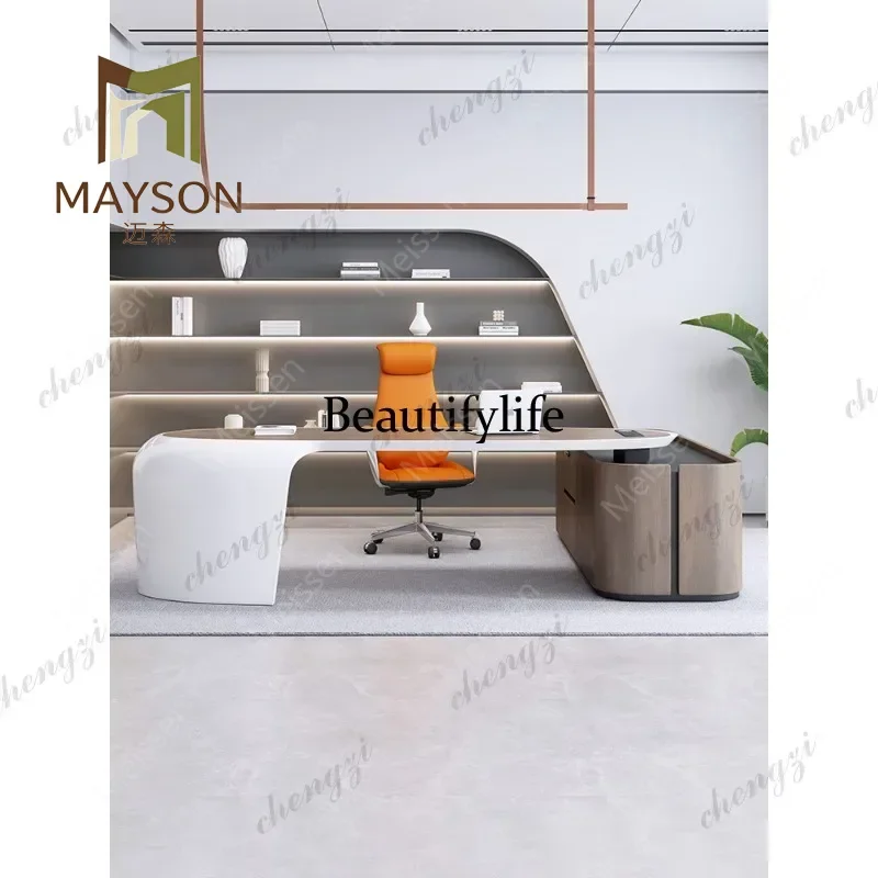High-end boss table simple modern paint large desk office leader office desk and chair combination