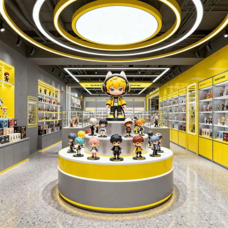 custom.Full Store Space Customization Solution Trendy Toys Handicrafts Store Display Cabinets and Island Display Coun