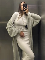 Hirsionsan 2024 Soft Knitted Set Women Autumn Winter Casual Long Sweater Cardigan with Belt & Vest Midi Dresses Solid Tracksuit - Image 5